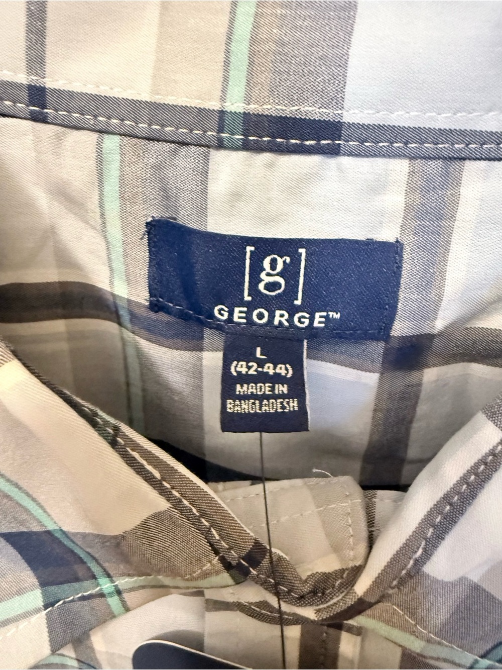 George Cotton Blend Blue Plaid Short Sleeve Commuter Shirt Size Large - Picture 4 of 5